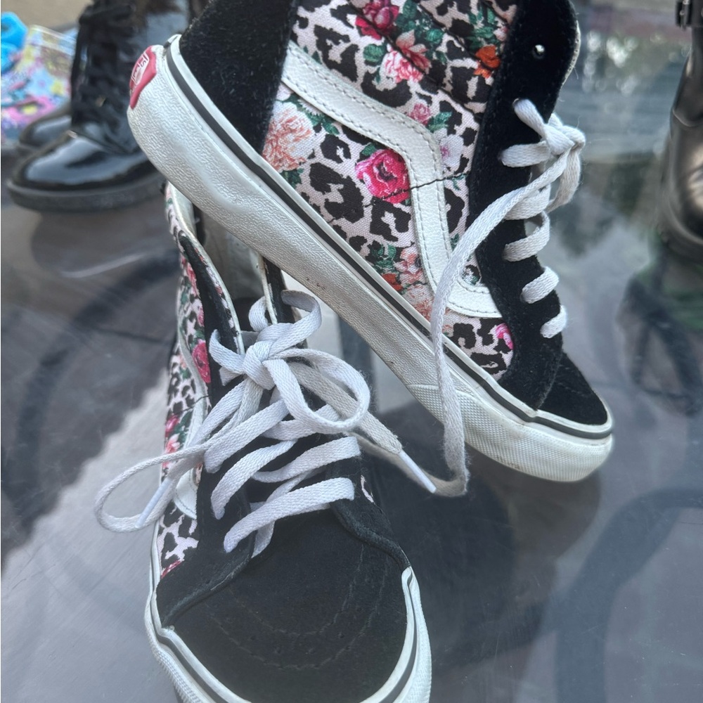 Vans Black and Pink High-Top Sneakers with Skull Design